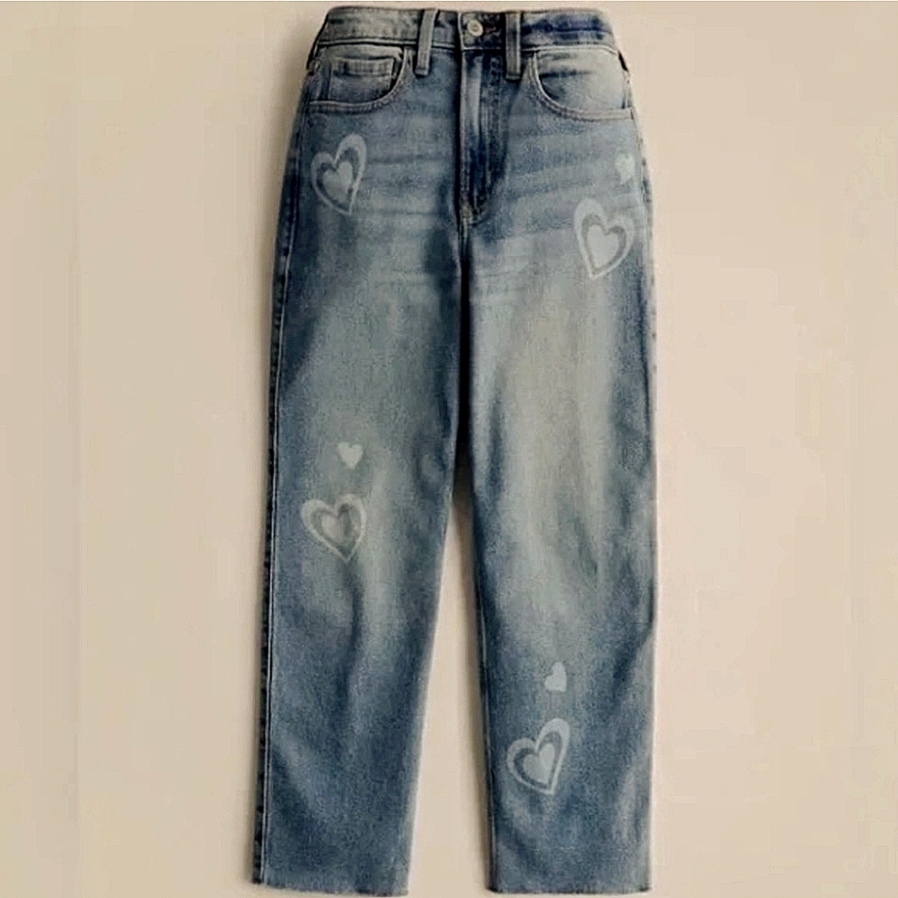Hollister Ultra Hi Rise Medium Wash Heart Stretch Vintage Ankle Straight Jeans 9
